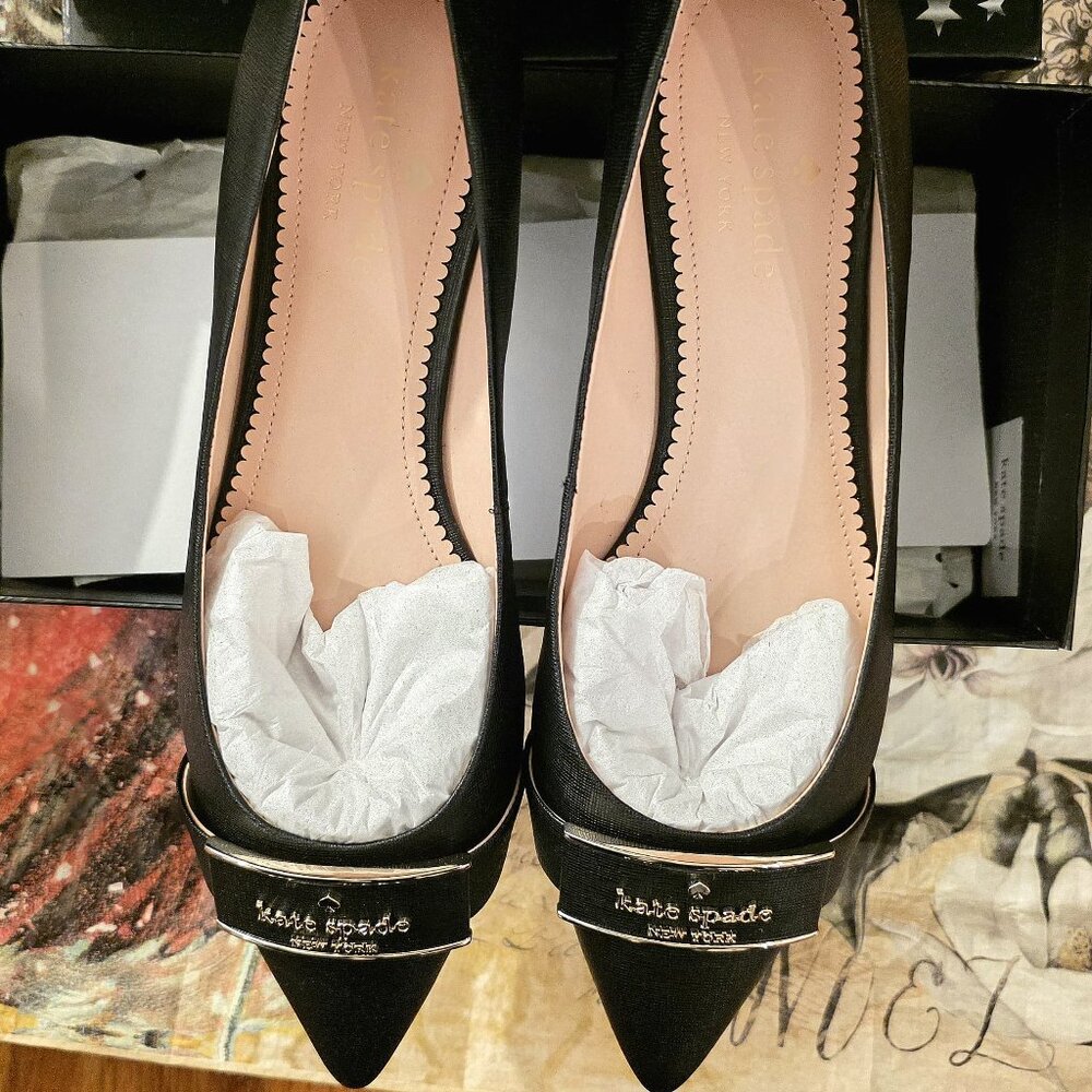 🖤 Kate Spade Deneuve Saffiano Flats – Black – Size 8.5B – New in Box